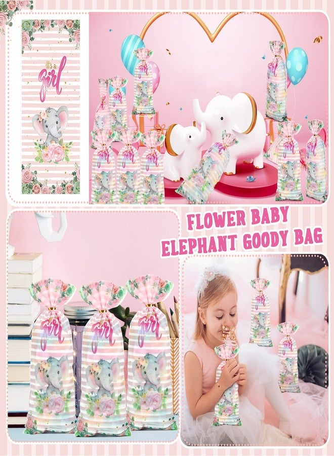 Yinder 100 Pack Pink Elephant Baby Shower Cellophane Treat Bags Cute Pink Elephant Candy Goodie Bags Baby Shower Favor Supplies with 150 Pieces Gold Twist Ties for Gender Reveal Birthday Party Supplies - Image 3